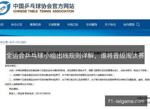 全运会乒乓球小组出线规则详解，谁将晋级淘汰赛